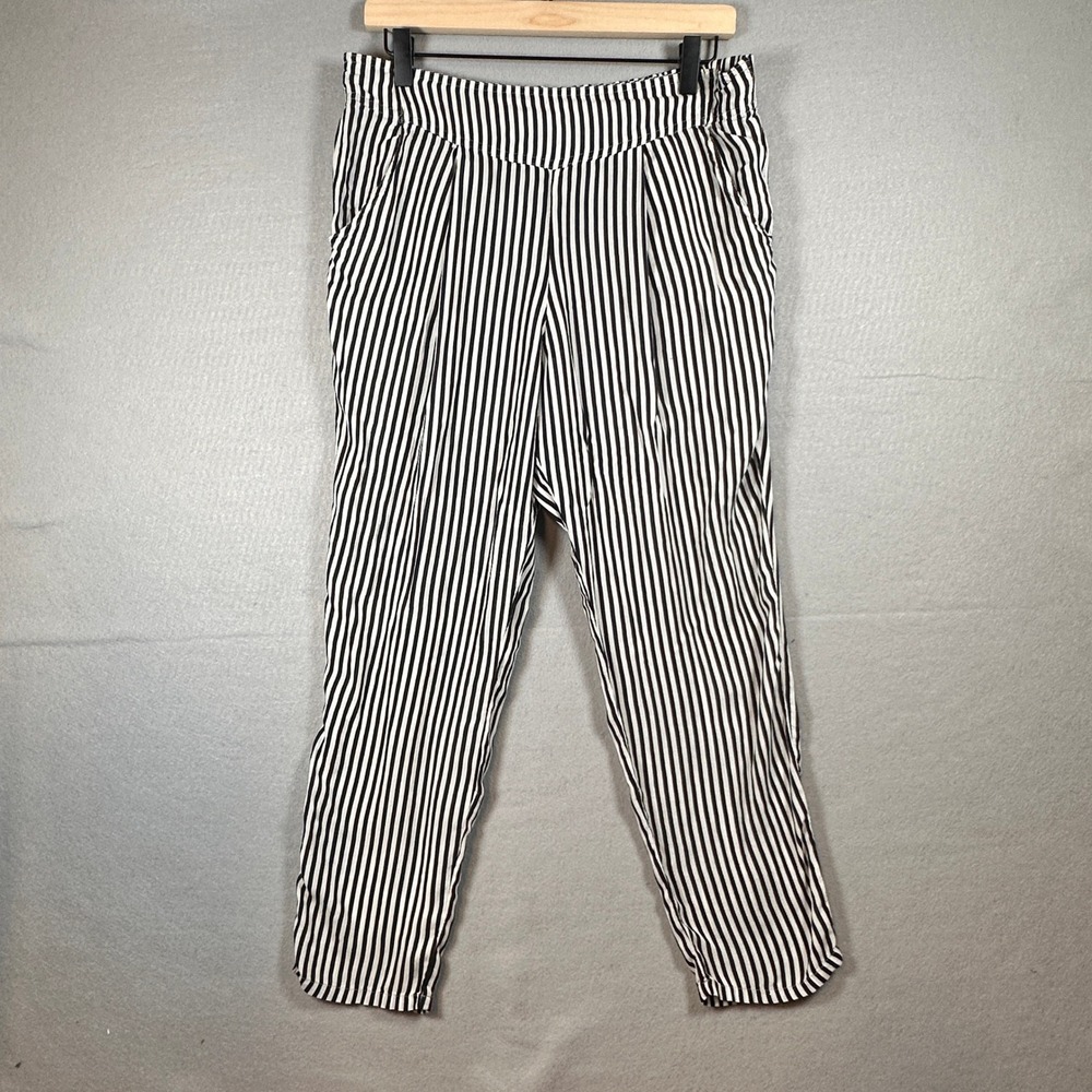 Free People Frankie High Rise Striped French Pleated Tapered Pants Women M